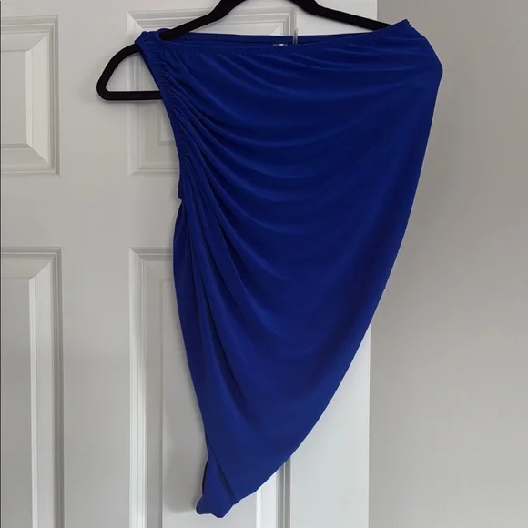 NWT Norma Kamali Blue Asymmetrical Wrap Top Size Small - Picture 5 of 5